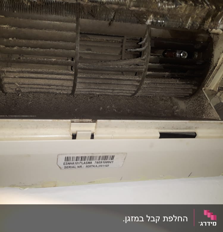 חלק פנימי של מזגן עם לכלוך על המאוורר